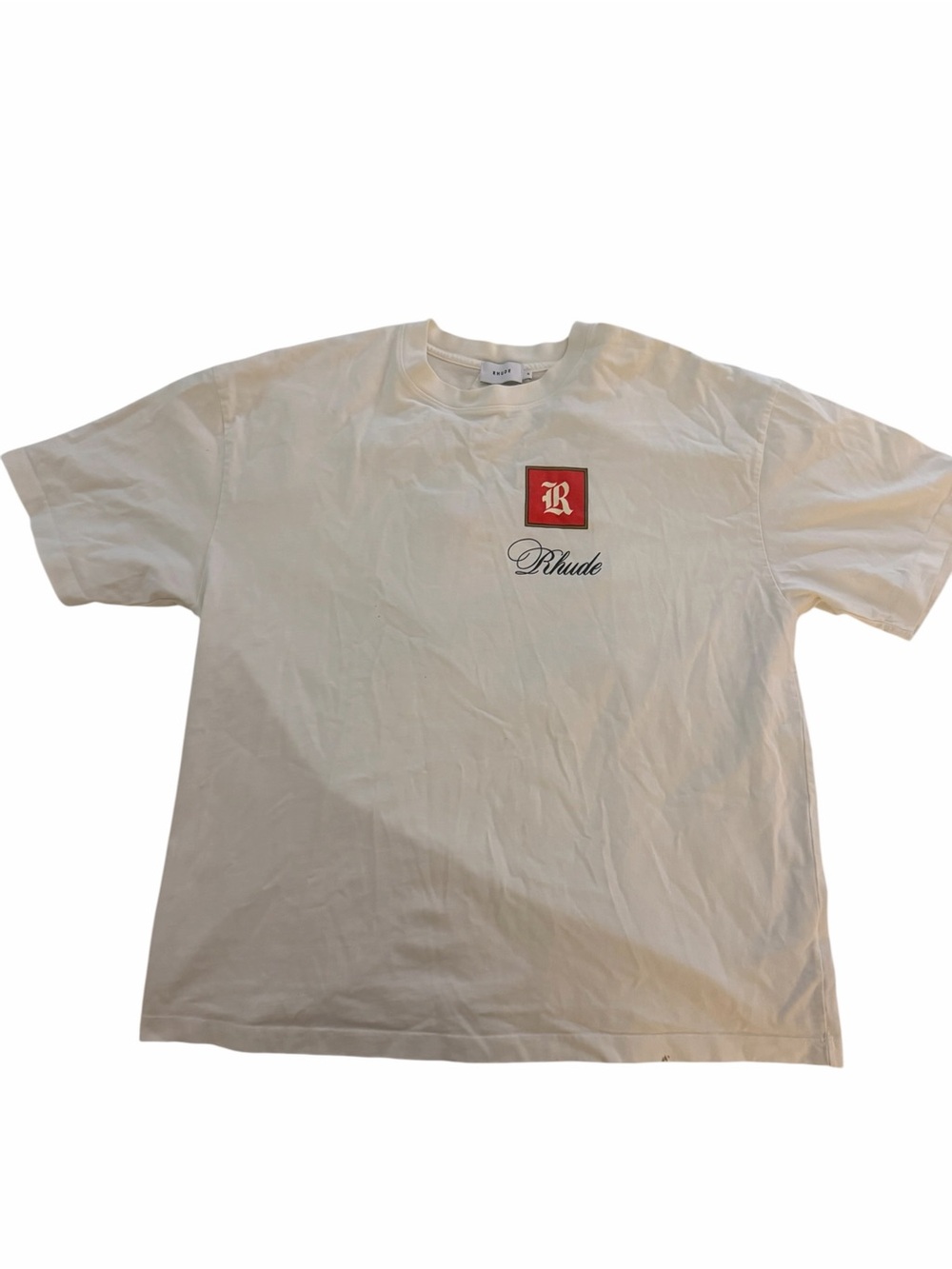 Rhude White Tee with Red Logo Patch